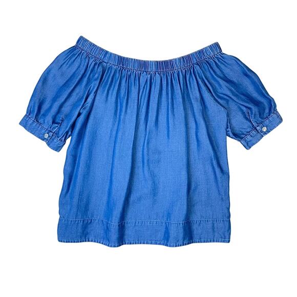 Broome Street Kate Spade Blue Soft Chambray Off The Shoulder Short Sleeve Top - Picture 12 of 14